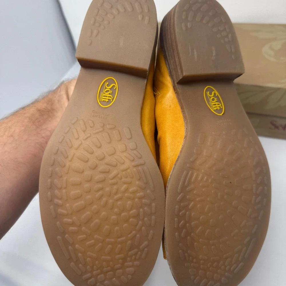 Sofft Netta Mimosa Yellow Leather Ruched Slide Sandals SF0048207 Womens 7.5